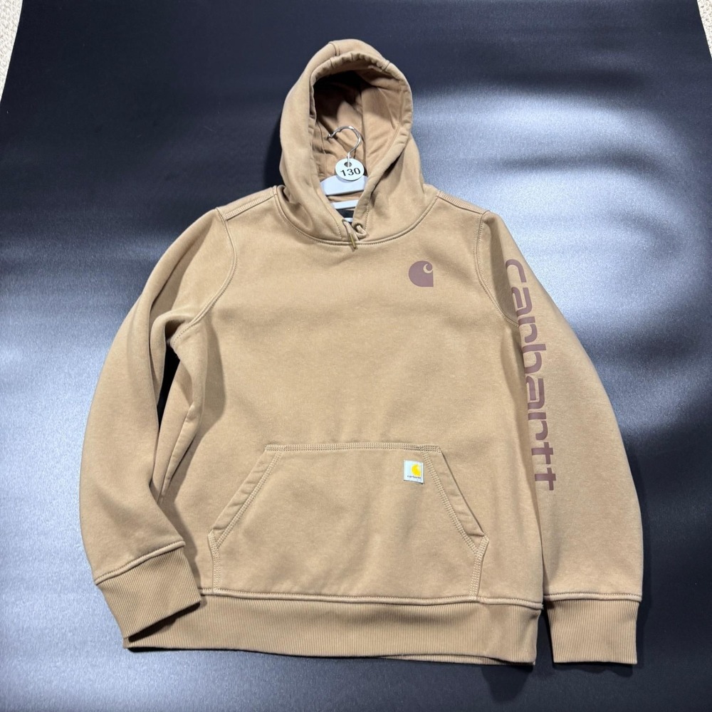 Carhartt Womens L 12-14 Hoodie Sweatshirt Pullover Brown Clarksburg Spellout